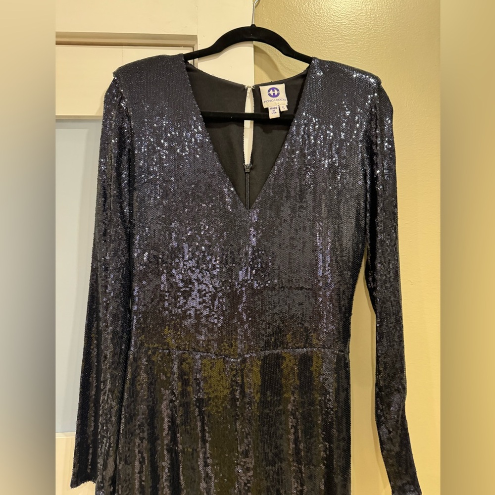 Monica Ocejo Romper Jumpsuit Navy Blue Sequins Size S